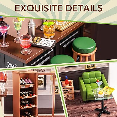 Rolife Leisurely Cheers Bar DIY Miniature Plastic House Building Set with LED