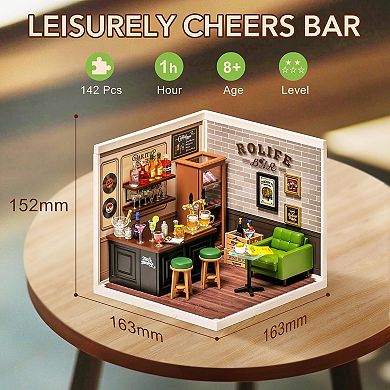 Rolife Leisurely Cheers Bar DIY Miniature Plastic House Building Set with LED