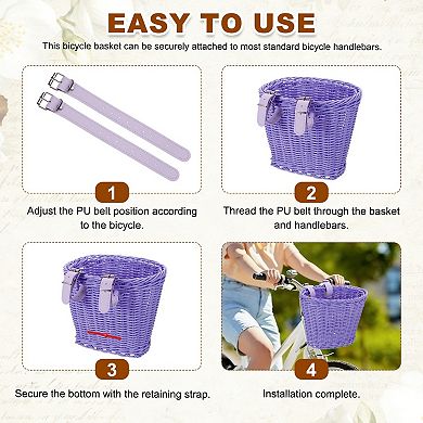 1 Pack Bike Basket Front, Hand-Woven Bicycle Basket with Adjustable PU Belts