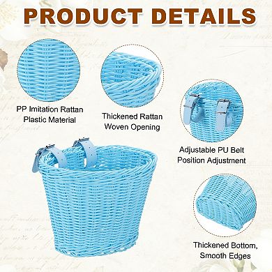 1 Pack Bike Basket Front, Hand-Woven Bicycle Basket with Adjustable PU Belts