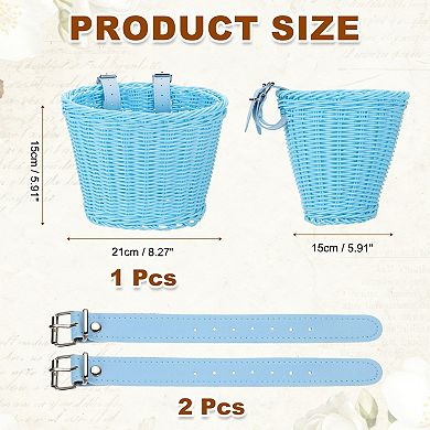 1 Pack Bike Basket Front, Hand-Woven Bicycle Basket with Adjustable PU Belts