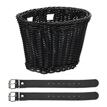 1 Pack Bike Basket Front, Hand-Woven Bicycle Basket with Adjustable PU Belts