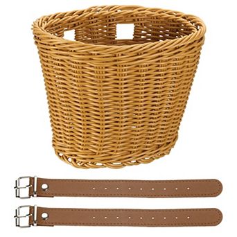1 Pack Bike Basket Front, Hand-Woven Bicycle Basket with Adjustable PU Belts