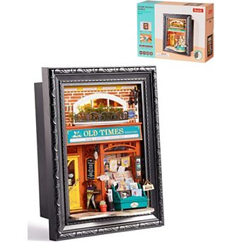 Rolife Old Times Bookstore 3D Diorama Frame, Wall-Mounted Shadow Box Display Case, Craft Kits
