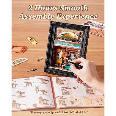 Rolife Old Times Bookstore 3D Diorama Frame, Wall-Mounted Shadow Box Display Case, Craft Kits