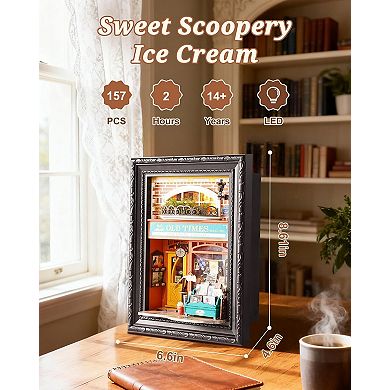 Rolife Old Times Bookstore 3D Diorama Frame, Wall-Mounted Shadow Box Display Case, Craft Kits