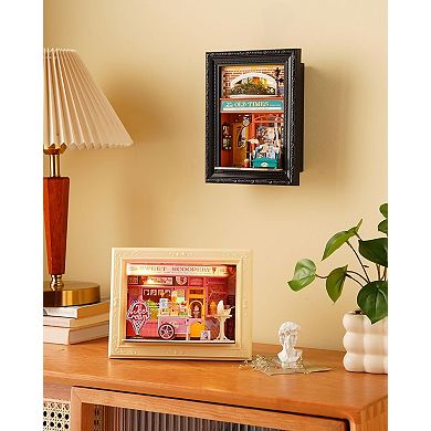 Rolife Old Times Bookstore 3D Diorama Frame, Wall-Mounted Shadow Box Display Case, Craft Kits