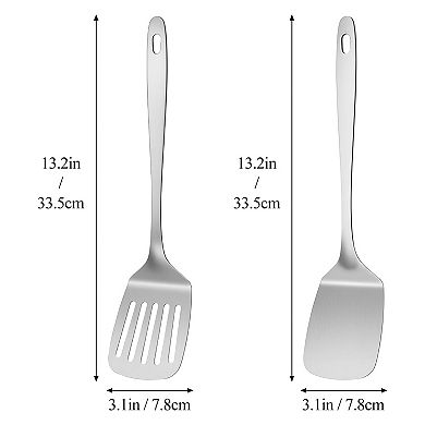 2PCS Metal Spatula Set, Stainless Steel Spatula Solid & Slotted Turner Flipper for Kitchen Use