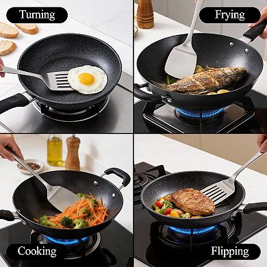 2PCS Metal Spatula Set, Stainless Steel Spatula Solid & Slotted Turner Flipper for Kitchen Use