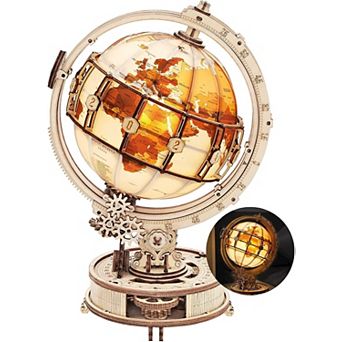 ROKR 3D Wooden Puzzles for Adults Illuminated Globe with Built-in LED Model Kit