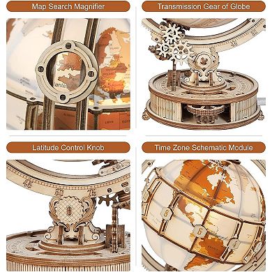 ROKR 3D Wooden Puzzles for Adults Illuminated Globe with Built-in LED Model Kit