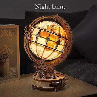 ROKR 3D Wooden Puzzles for Adults Illuminated Globe with Built-in LED Model Kit