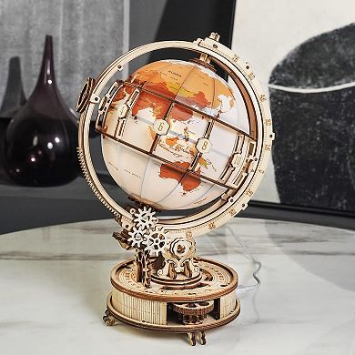 ROKR 3D Wooden Puzzles for Adults Illuminated Globe with Built-in LED Model Kit