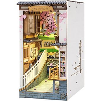 Rolife DIY Book Nook Kit Sakura Densya, DIY Miniature Booknook Kit Bookend Bookshelf Insert