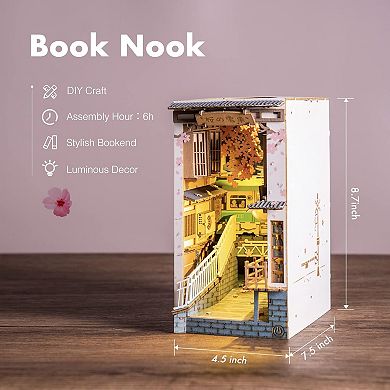 Rolife DIY Book Nook Kit Sakura Densya, DIY Miniature Booknook Kit Bookend Bookshelf Insert