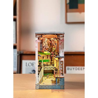 Rolife DIY Book Nook Kit Sakura Densya, DIY Miniature Booknook Kit Bookend Bookshelf Insert
