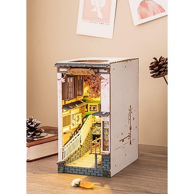 Rolife DIY Book Nook Kit Sakura Densya, DIY Miniature Booknook Kit Bookend Bookshelf Insert