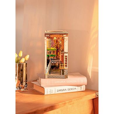 Rolife DIY Book Nook Kit Sakura Densya, DIY Miniature Booknook Kit Bookend Bookshelf Insert