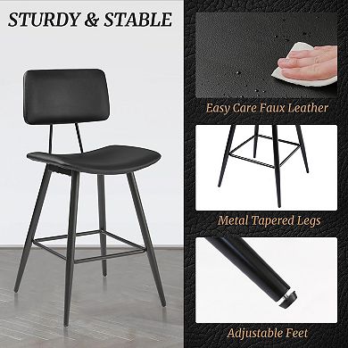 Hearthshire Counter Height Bar Stools Set of 4, Faux Leather Upholstered Barstools