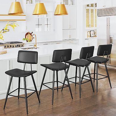 Hearthshire Counter Height Bar Stools Set of 4, Faux Leather Upholstered Barstools