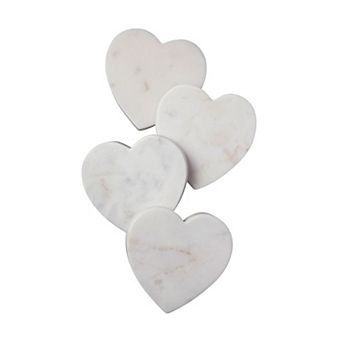 White Marble Heart Coasters - Set of 4