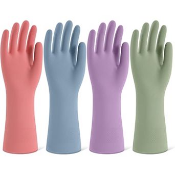 Rubber Cleaning Gloves, 4 Pairs Reusable Dishwashing Gloves for Household Cleaning