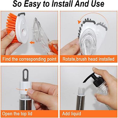 Soap Dispensing Dish Brush with 4 Non-Scratch Refills Replace Head