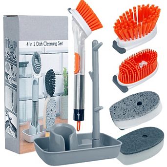Soap Dispensing Dish Brush with 4 Non-Scratch Refills Replace Head