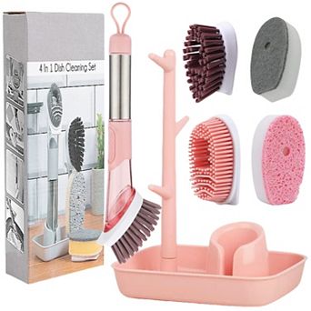 Soap Dispensing Dish Brush with 4 Non-Scratch Refills Replace Head