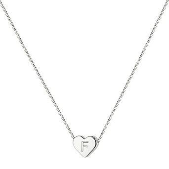 14K White Gold Plated Letter Heart Pendant Necklace Adjustable Slider Gift for Her