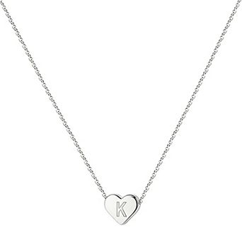 14K White Gold Plated Letter Heart Pendant Necklace Adjustable Slider Gift for Her