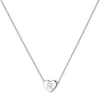 14K White Gold Plated Letter Heart Pendant Necklace Adjustable Slider Gift for Her