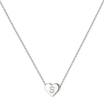 14K White Gold Plated Letter Heart Pendant Necklace Adjustable Slider Gift for Her