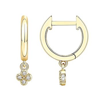 14K Gold Plated 925 Sterling Silver Charm Huggie Hoop Earrings Cubic Zirconia for Her