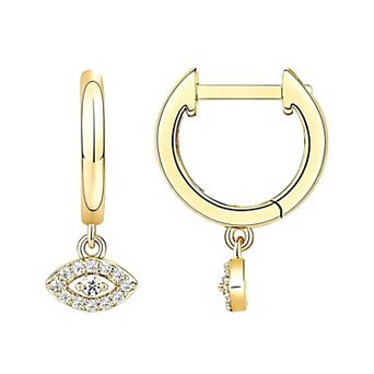 14K Gold Plated 925 Sterling Silver Charm Huggie Hoop Earrings Cubic Zirconia for Her