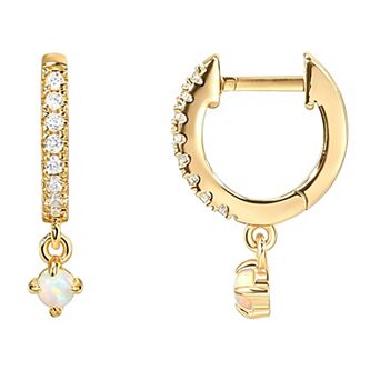 14K Gold Plated 925 Sterling Silver Charm Huggie Hoop Earrings Cubic Zirconia for Her