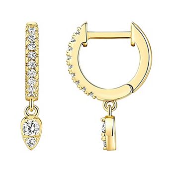 14K Gold Plated 925 Sterling Silver Charm Huggie Hoop Earrings Cubic Zirconia for Her