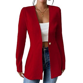 Women's Casual V neck Button Fashion Business Blazers Open Front Long Sleeve Solid Color Jackets