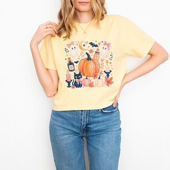 Coquette Halloween Floral - Women's Boxy Crop Top Graphic T-Shirt