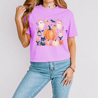 Coquette Halloween Floral - Women's Boxy Crop Top Graphic T-Shirt