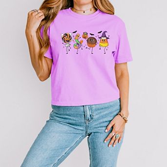 Candy Stick Figures - Women's Boxy Crop Top Graphic T-Shirt
