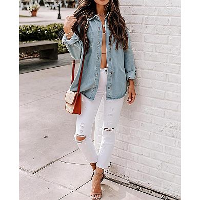 Women’s Oversized Long Sleeve Denim Button Down Shirt