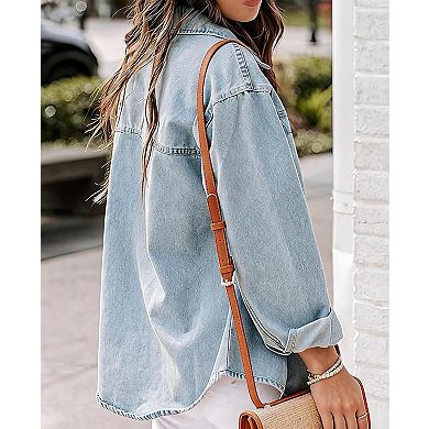 Women’s Oversized Long Sleeve Denim Button Down Shirt
