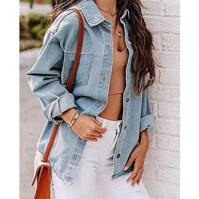 Women’s Oversized Long Sleeve Denim Button Down Shirt