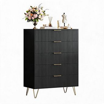 Fluted Dresser for Bedroom w/ 5 Drawers, 32" Wide Modern Wooden Chest