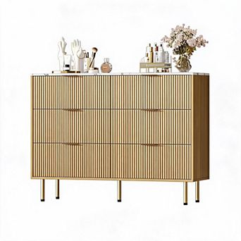 6 Drawer Dresser w/ Wide Drawers, Wooden Chest of Drawers, Modern Storage