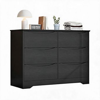 Wooden Dresser w/ 6 Drawers, Tall Modern Closet w/ Deep Storage, Large Chest