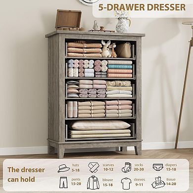 5-Drawer Dresser for Bedroom, 41.3" Tall Vertical Storage Chest, Freestanding