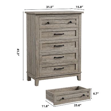 5-Drawer Dresser for Bedroom, 41.3" Tall Vertical Storage Chest, Freestanding