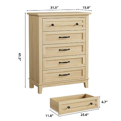 5-Drawer Dresser for Bedroom, 41.3" Tall Vertical Storage Chest, Freestanding
